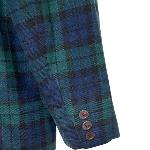Pendleton Vintage ‘80’s Green Navy Tartan Plaid 100% Virgin Wool Blazer Jacket - Picture 8 of 14